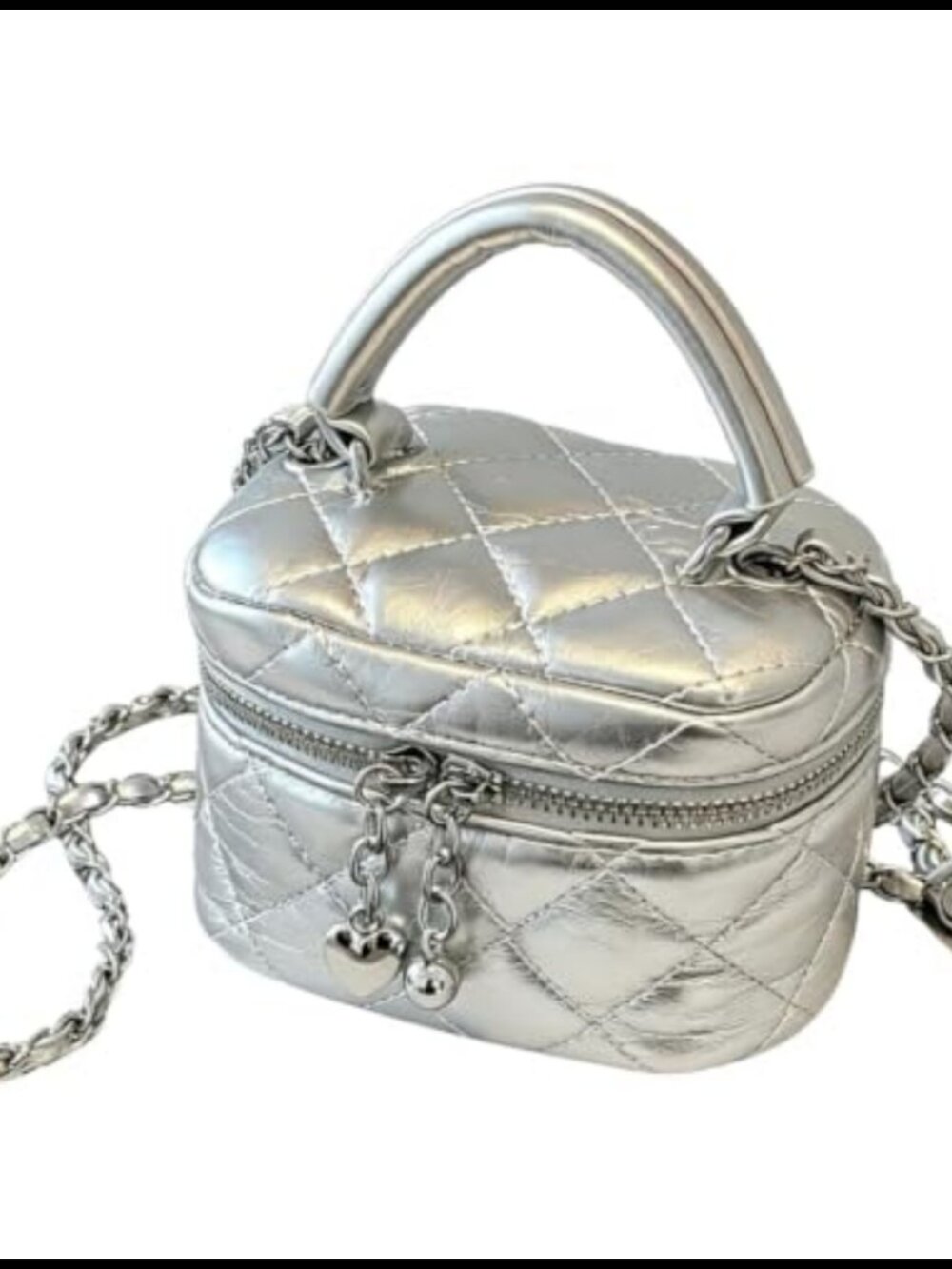 Mini Box Crossbody Bag Quilted Metallic Purse with Chain Strap